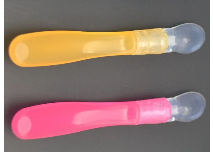 2 لون سيليكون حقن صب قابلة لإعادة الاستخدام ملعقة تغذية الطفل